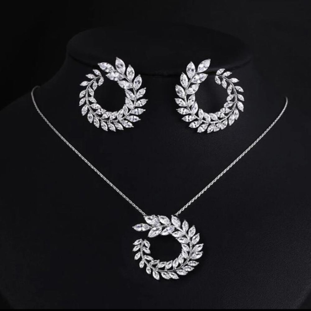 Olive Branch Sterling Silver Earrings Pendant Necklace Set